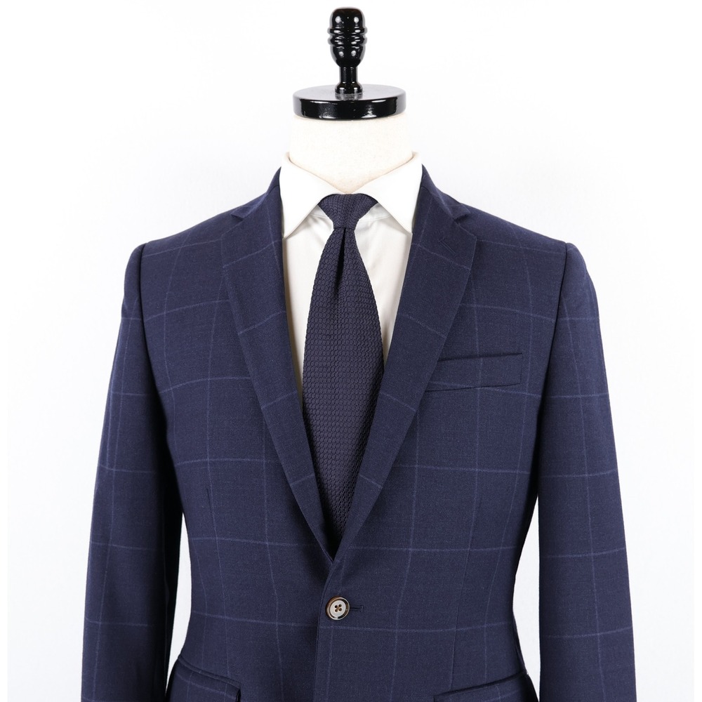 J. Crew Thompson Suit Size 36S Navy Blue Windowpane Check Wool Blend Preppy - Picture 2 of 15